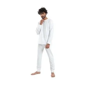 Red Cotton Thermal Set For Men Padded Inside-White