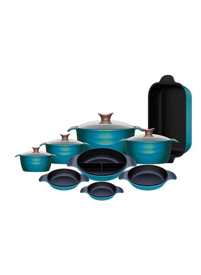 NeoKlein 13-Piece Cookware Set (4 Casseroles 18-20-24-30cm)/4 Multi Lid/4 Glass Lid/Roaster 36cm Pan( 18-20-24-30) -Blue