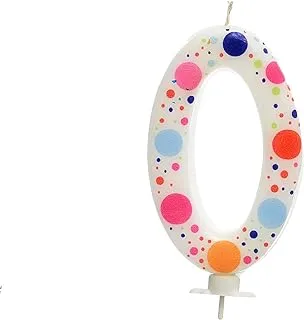 Generic Candle Large Birthday Number Zero Shaped With Colorful Circles Print Design And Holder For Birthday Party - Multi Color