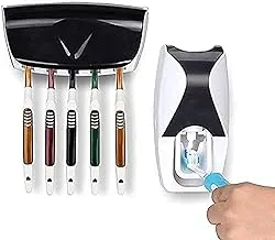 Automatic Toothpaste Dispenser with Toothbrush Holder, 5 Hole in 1 Dispenser | Wall Mounted Toothbrush & Toothpaste Holder with Cover,Toothbrush Caddy Detachable Toothpaste Holder