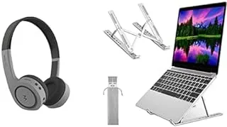 Laptop Essentials Bundle (Bingozones B18 Kid's Wired Headphones with Microphone for School + Adjustable Laptop Stand, Portable Aluminium Laptop Riser Laptop Holder for Desk)