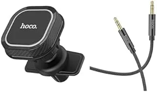 Car Essential Bundle (Car holder “CA52 Intelligent” air outlet magnetic mount + Hoco UPA19 - DC AUX Audio Cable (Length = 1M) - Black)