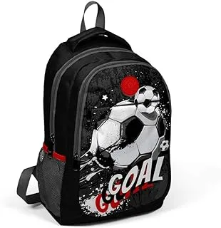 Coral High Kids Three Compartment School Backpack - Black White Goal Patterned