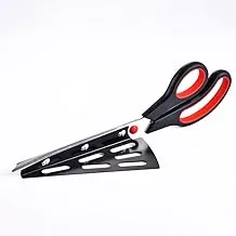 Stainless Steel Pizza Cutter Scissors Plastic Hand Scoop or Metal Pizza Holder (Black*Red)