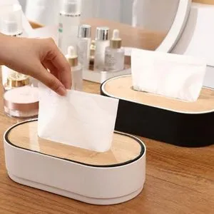 Oval Tissue Box With Wood Cover