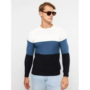 LC Waikiki Crew Neck Long Sleeve Color Block Men's Knitwear Sweater