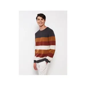 LC Waikiki Crew Neck Long Sleeve Striped Men's Tricot Sweater