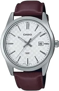 Casio Men Watch Analog Date Display White Dial Leather Band MTP-VD03L-5AUDF