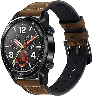 Wingle Compatible for Huawei GT2 46mm Bands, 22mm Leather and Silicone Hybrid Sports Band Replacement for Samsung Galaxy Watch 3 45mm Band, Galaxy Watch 46mm Band, Galaxy Watch Strap, Coffee