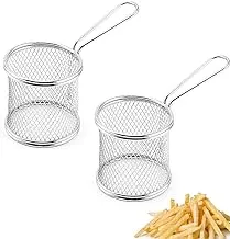 2 x frying basket, chip basket, mini frying basket, mini serving basket for chips, fried basket with handle, suitable for chips, onion rings, shrimp and chicken wings (silver)