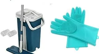 2 eye bucket with 2 microfiber spare parts with silicone cleaning gloves