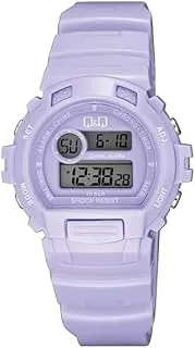 Q&Q Ladies Digital Chronograph Sport Watch Resin Band 5 Alarms Shock Resistant, Purple