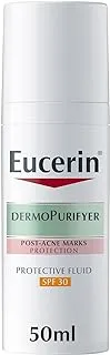 Eucerin DermoPurifyer سائل الوجه الواقي للتحكم في الزيوت للحماية من علامات ما بعد حب الشباب، حماية من الأشعة فوق البنفسجية فئة A وB، عامل حماية من الشمس 30، حماية يومية للبشرة المعرضة لحب الشباب، مضاد للمعان، لمسة نهائية غير لامعة تدوم طويلاً، 50 مل