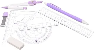 JIANFEN 9088 High Quality Geometric Set (Compass, Eraser, Mechanical Pencil,Mechanical Pencil Leads,Geometric Shapes) -Lilac