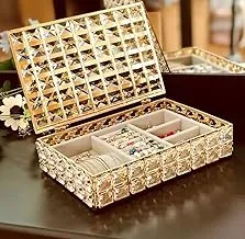 Metal Jewelry Storage Box Crystal Hollow Flannel Organizer Jewelry Necklace Ring Container Home Jewelry Organizer