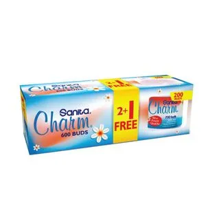 Sanita Charm Cotton buds - 200 Buds - 2+1 Free Piece