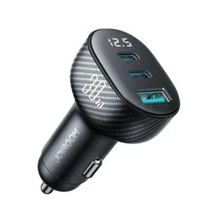 JOYROOM JR-CCD04 30W 2x USB-C USB-A Car Charger With Display - Black