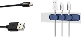 Cable Essentials Bundle (Keendex kx1933 lightning charging cable - black + Baseus peas cable clip blue)