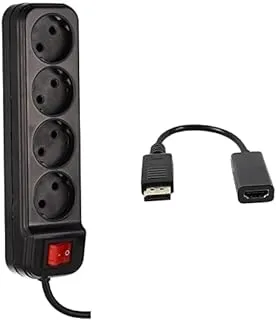 TV Essential Bundle (Power strip 10 amp black + Links gold plated display port to hdmi cable (adapter))