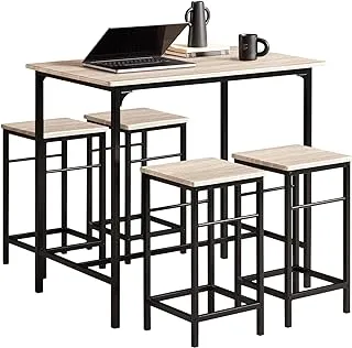 SoBuy OGT11-N Industrial Style Bar Table and Chairs Set Bistro Bar Stools High Table with 4 Stools for Kitchen, Dining Room, Living Room