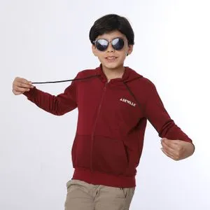 Air Walk Side Pockets Hooded Plain Burgundy Sweatshirt