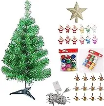 90cm Artificial Green Christmas Tree with LED Light/Star Top/Balls, Santa Claus/Plastic Drum/Small Bell Decoration Accessories (50pcs)