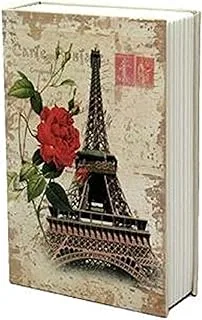 A small metal safe in the shape of a real book to save money, jewelry and valuables form the Eiffel Tower Paris