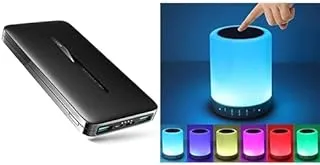 Travel Bundle (Joyroom JR-T012 Top star mobile power 10000mAh black + SPEAR Global Night Light LED Touch Portable Bluetooth Speaker, Wireless HiFi Speaker with Smart Colour Changing Touch Control)