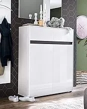 Furnline Wardrobe Chest of Drawers with Shoe Cabinet and with Plenty of Storage Space, White high Gloss Panel Multicolored, 97 x 117 x 128 cm