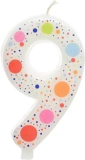 Candle Large Birthday Number Nine Shaped With Colorful Circles Print Design And Holder For Birthday Party - Multi Color