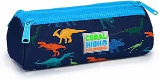 Coral High Kids Three Compartment Pencil case - Navy Blue Dinosaur Patterned