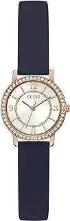 GUESS Ladies 25mm Watch - Navy Strap White Dial Rose Gold Case