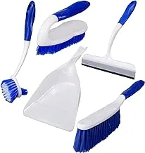 Broom and Dustpan with 2 Cleaning Brushes and Glass Wiper (Blue and White)