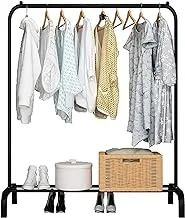 House of Quirk Metal Garment Rack Heavy Duty Indoor Bedroom Clothes Coat Stand Shoes Rack, with Top Rod and Lower Storage Shelf Clothes Rack (150x117cm) (No Hook Black)