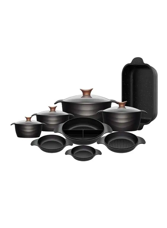 NeoKlein 13-Piece Cookware Set (4 Casseroles 18-20-24-30cm)/4 Multi Lid/4 Glass Lid/Roaster 36cm Pan( 18-20-24-30) -Black