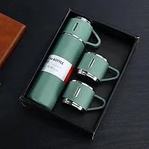 500Ml Gift Box Set Flask with 3 Cup Double-Layer Stainless Steel 304 Vacuum Thermos Coffee Tumbler Travel Mug Water Tea (mint green)