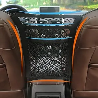 Car Seat Storage Mesh Organizer, 3-Layer Seat Back Net Bag, Barrier of Backseat Pet Kids, Cargo Back Net Bag 2-Elastic Pocket