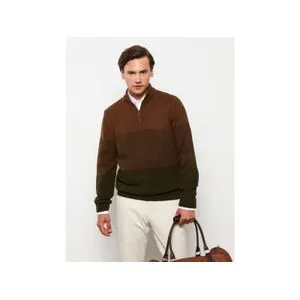 LC Waikiki Stand Collar Long Sleeve Color BlockMen's Knitwear Sweater