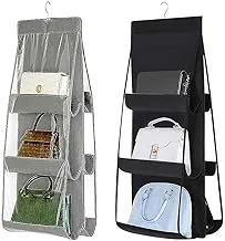 BESTZY 2 Pcs 6 Pockets hanging closet organizer for Family Closet Purse Handbag Storage Bag BedroomFoldable and Universal (Black&Grey)