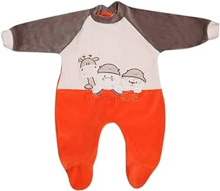 Papillon Velvet Long Sleeves Bodysuit Embroidered Animals For Boys-Orange-New Born