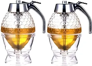 Honey Dispenser, Syrup Dispenser, Beautiful Honeycomb Honey jar, Honey jar with Stand (2Pack)