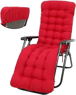 Sun Lounger Cushion Pads Chaise Longue Cushion with Head Cover and 6 Lines Recliner Relaxer Chair Seat Portable Garden Patio Thick Padded for Travel Holiday Beach Indoor Outdoor (Red)