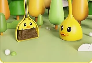 Mini Mop and Dustpan Set (2 Pack) for Kids - Cute Yellow Duck for Cleaning - Mini Kids Table Cleaning Set with Mini Dustpan and Brush Set for Home Role Play - Perfect for Kids