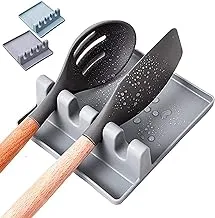 KASTWAVE Kitchen Utensil Rest, with Drip Pad for Multiple Utensils, Heat-resistant, Bpa-free Spoon Rest & Spoon Holder for Stove Top, Utensil Holder for Spoons, Tongs & More 2 Pcs (Gray & Blue)