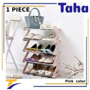 Taha Offer  Taha Offer Plastic & Metal Shoe Organizer Zigzag 5 Levels 1 Piece Pink Color.