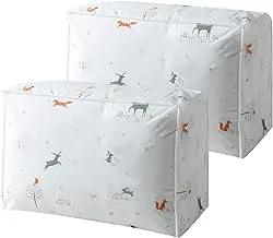 2 Pack 60 LFoldable Large Clothes Storage Bag Organizer for Comforters, Blankets, Bedding, Collapsible Thick Fabric Under Bed Storage with Reinforced Handles, Sturdy Zipper (Animals)