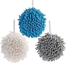 CHIOUPA 3 Pieces Hanging Chenille Hand Towel Ball,Microfiber Quick Drying Hands Towels,Soft Water Absorption Fast Dry Cloth for Kitchen Bathroom