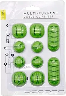 we3 Cable Clips & Cord Management System with Back-Adhesive, (Pack of 10) Desktop Cable Organizer & Computer, Electrical, Charging or Mouse Cord Holder(Green)