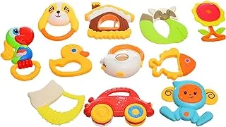 Generic Plastic Creative Baby Rattles Kit With Multi Shapes Help Kids To Develop Sense Of Toutch Add More Entertaining For Kids Set Of 11 Pieces - Multi Color