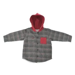 Bongo Hooded Neck Checked Pattern Jacket For Boy - Black & Red